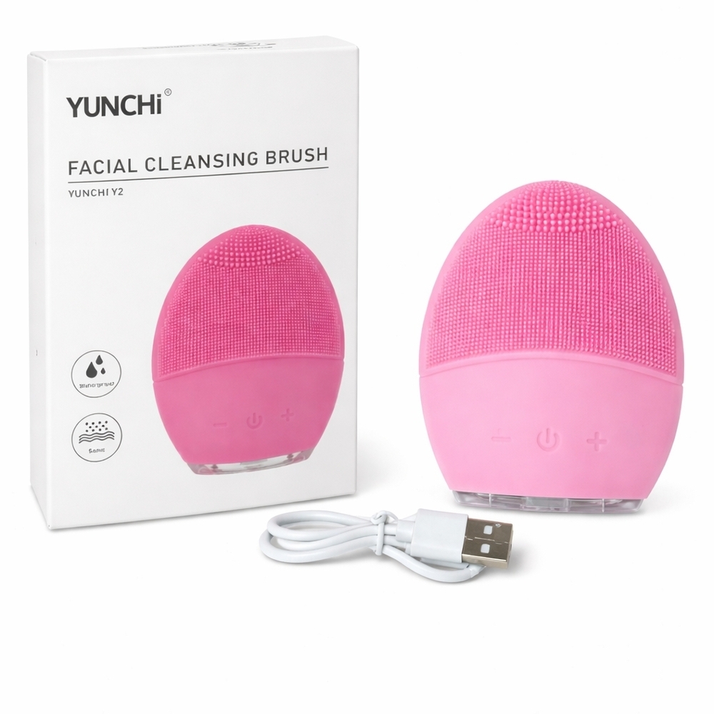 Sonic Facial‎ Cleansing Brush Pink Waterproof USB Silicone Exfoliating